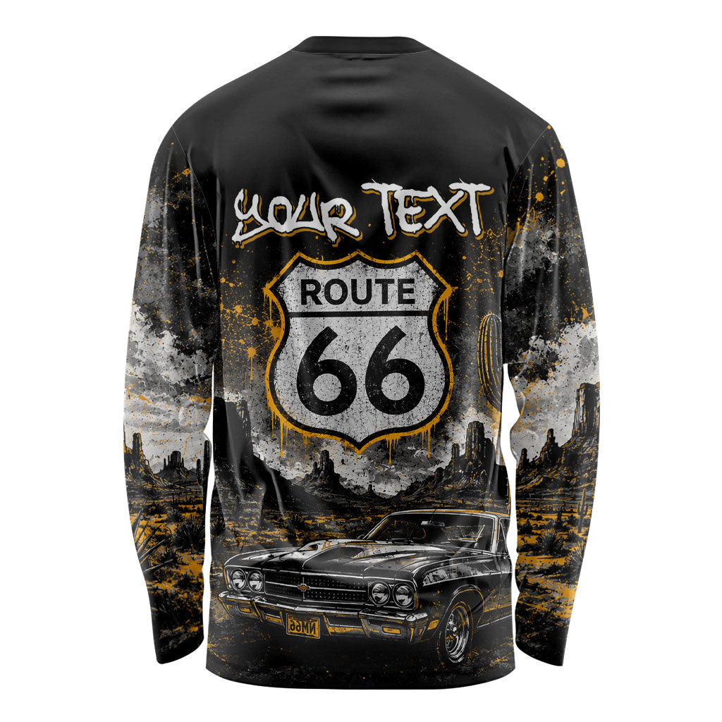 Personalized New Mexico Route 66 Classic Car Long Sleeve Shirt Desert Cactus Grunge Paint Splatter Vintage Road Trip