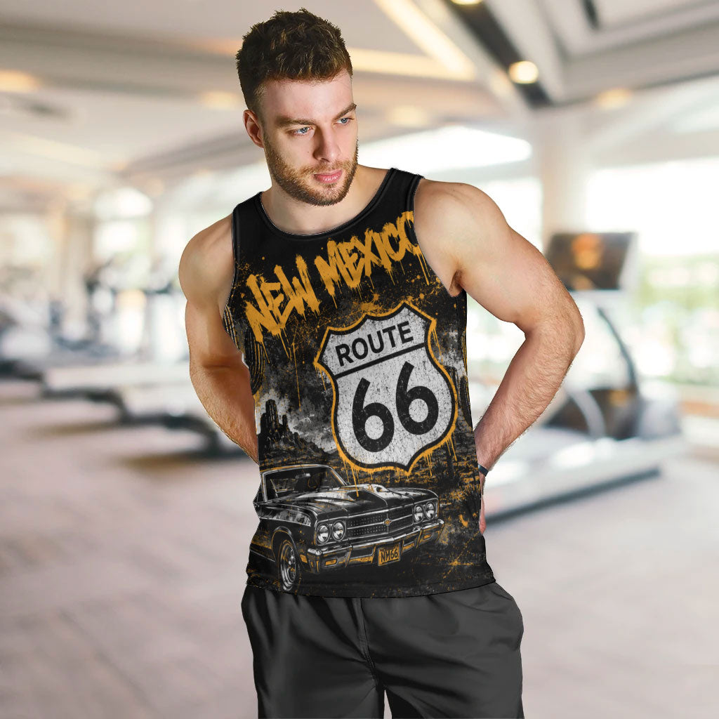 Personalized New Mexico Route 66 Classic Car Men Tank Top Desert Cactus Grunge Paint Splatter Vintage Road Trip