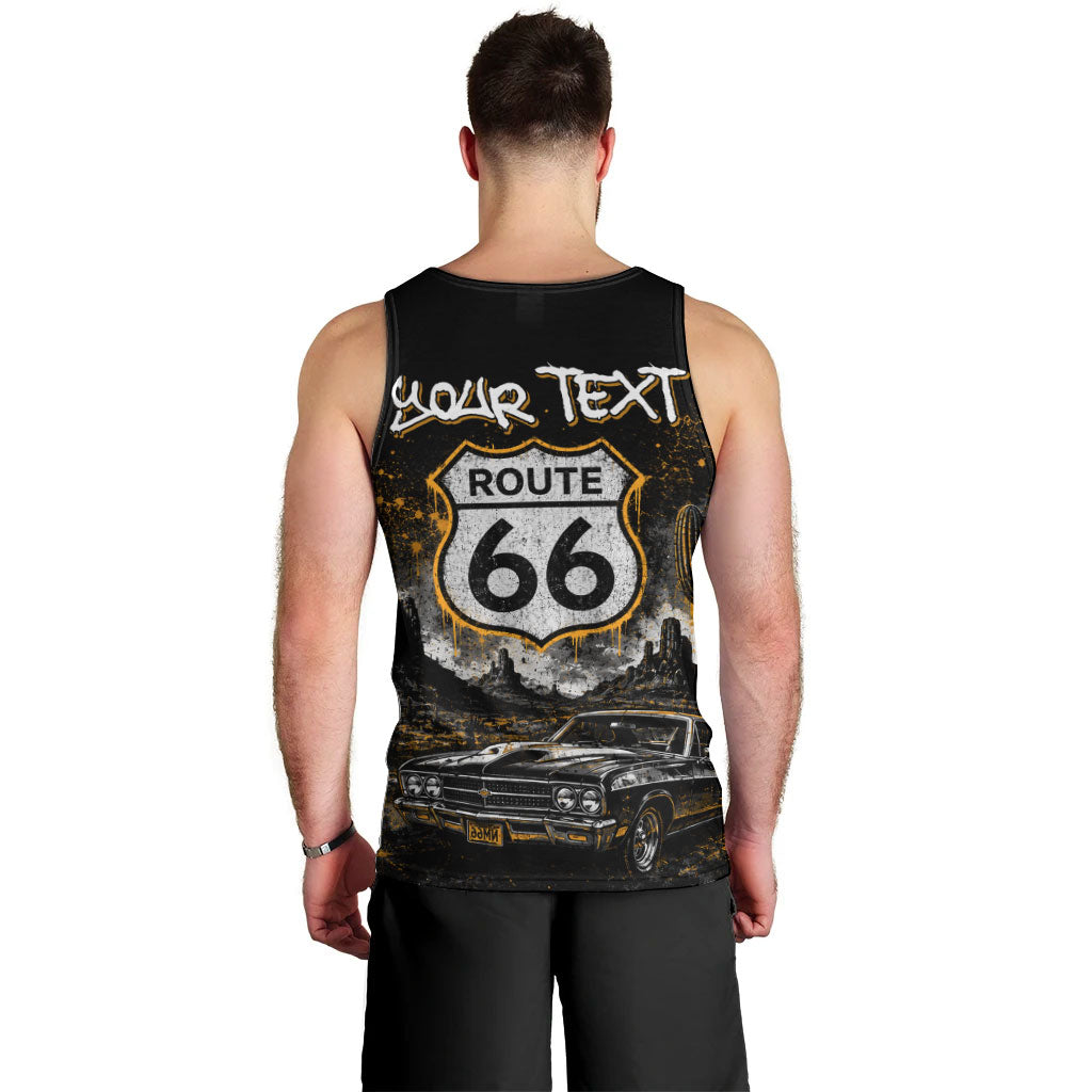 Personalized New Mexico Route 66 Classic Car Men Tank Top Desert Cactus Grunge Paint Splatter Vintage Road Trip