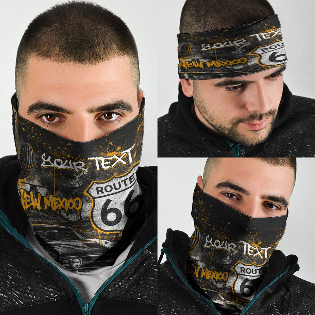 Personalized New Mexico Route 66 Classic Car Neck Gaiter Desert Cactus Grunge Paint Splatter Vintage Road Trip