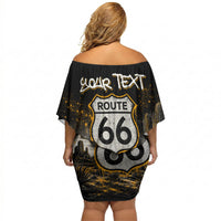 Personalized New Mexico Route 66 Classic Car Off Shoulder Short Dress Desert Cactus Grunge Paint Splatter Vintage Road Trip