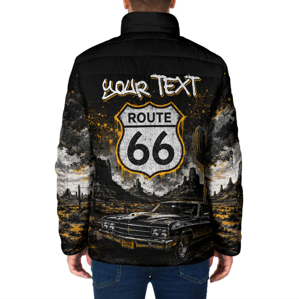 Personalized New Mexico Route 66 Classic Car Padded Jacket Desert Cactus Grunge Paint Splatter Vintage Road Trip