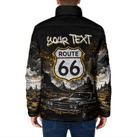 Personalized New Mexico Route 66 Classic Car Padded Jacket Desert Cactus Grunge Paint Splatter Vintage Road Trip