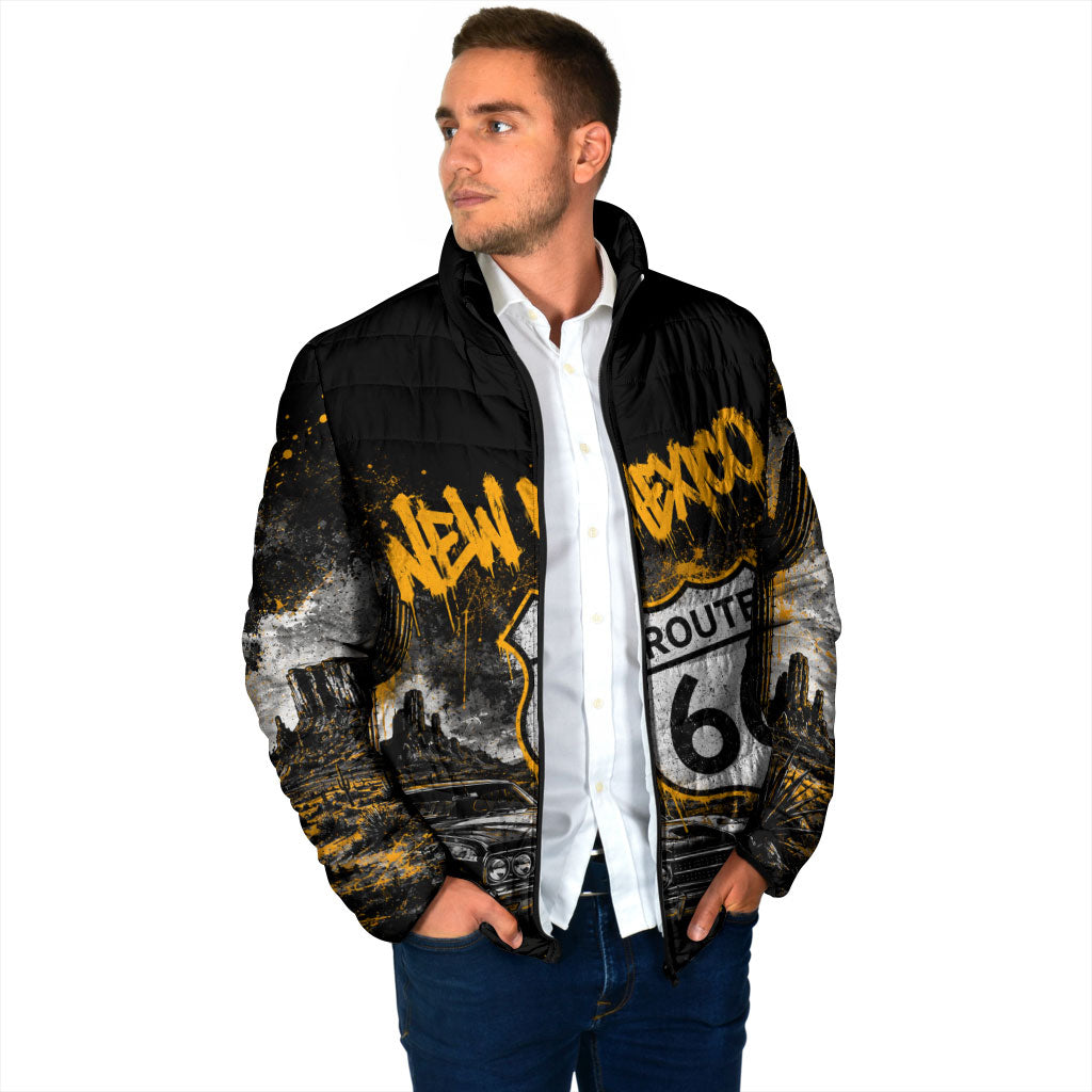 Personalized New Mexico Route 66 Classic Car Padded Jacket Desert Cactus Grunge Paint Splatter Vintage Road Trip
