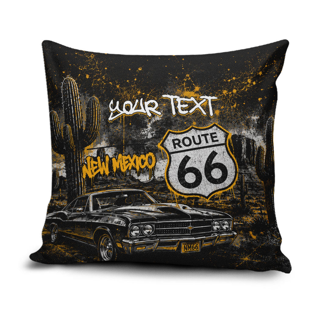 Personalized New Mexico Route 66 Classic Car Pillow Cover Desert Cactus Grunge Paint Splatter Vintage Road Trip