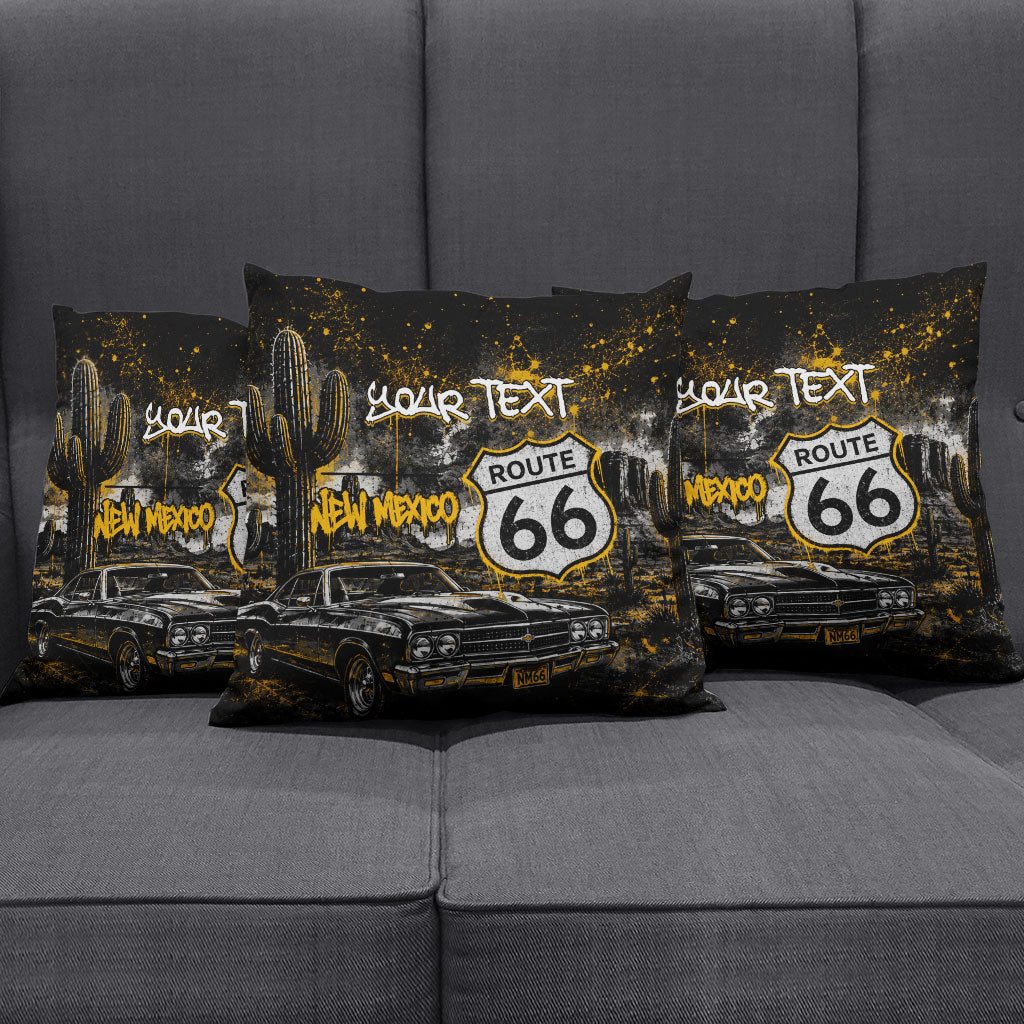 Personalized New Mexico Route 66 Classic Car Pillow Cover Desert Cactus Grunge Paint Splatter Vintage Road Trip