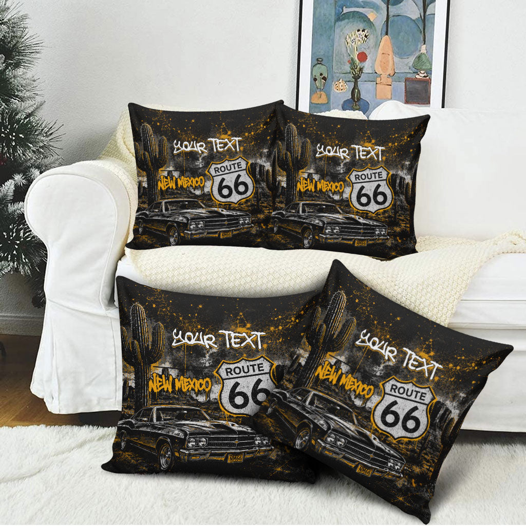 Personalized New Mexico Route 66 Classic Car Pillow Cover Desert Cactus Grunge Paint Splatter Vintage Road Trip