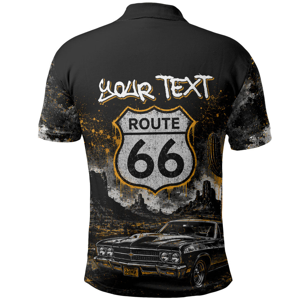 Personalized New Mexico Route 66 Classic Car Polo Shirt Desert Cactus Grunge Paint Splatter Vintage Road Trip