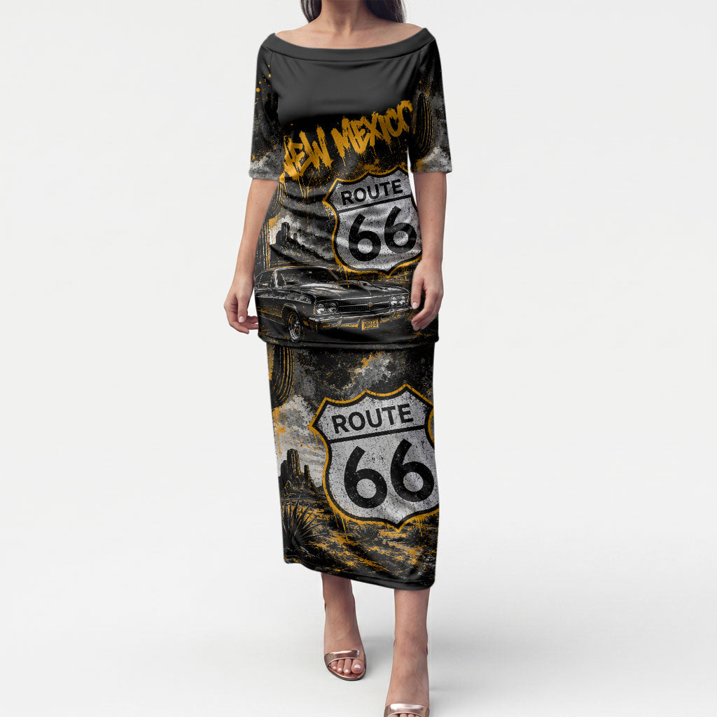 Personalized New Mexico Route 66 Classic Car Puletasi Desert Cactus Grunge Paint Splatter Vintage Road Trip