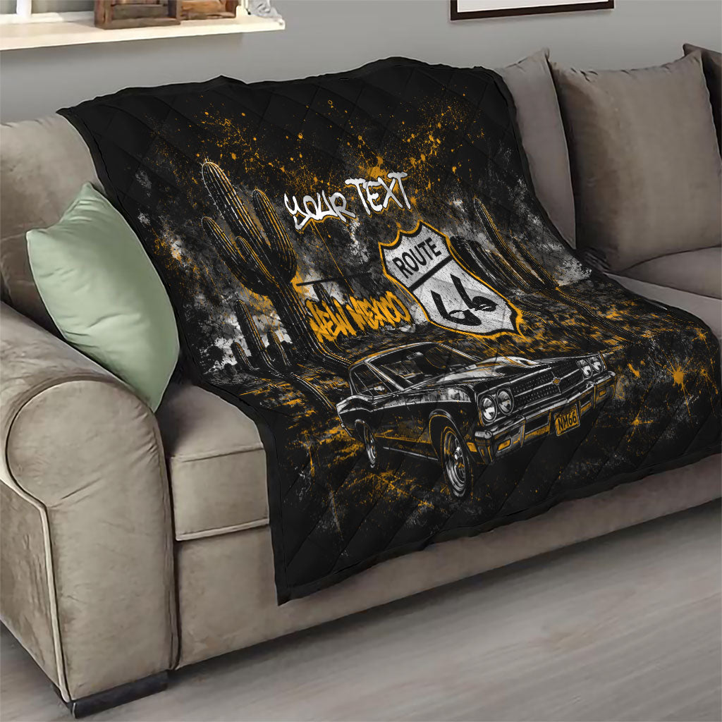 Personalized New Mexico Route 66 Classic Car Quilt Desert Cactus Grunge Paint Splatter Vintage Road Trip