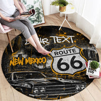 Personalized New Mexico Route 66 Classic Car Round Carpet Desert Cactus Grunge Paint Splatter Vintage Road Trip