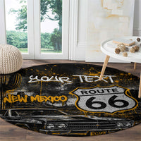 Personalized New Mexico Route 66 Classic Car Round Carpet Desert Cactus Grunge Paint Splatter Vintage Road Trip