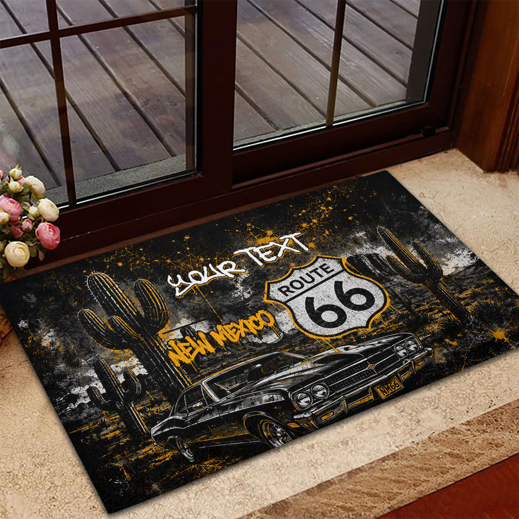 Personalized New Mexico Route 66 Classic Car Rubber Doormat Desert Cactus Grunge Paint Splatter Vintage Road Trip