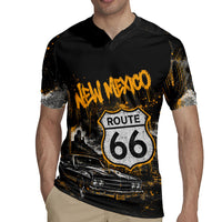 Personalized New Mexico Route 66 Classic Car Rugby Jersey Desert Cactus Grunge Paint Splatter Vintage Road Trip