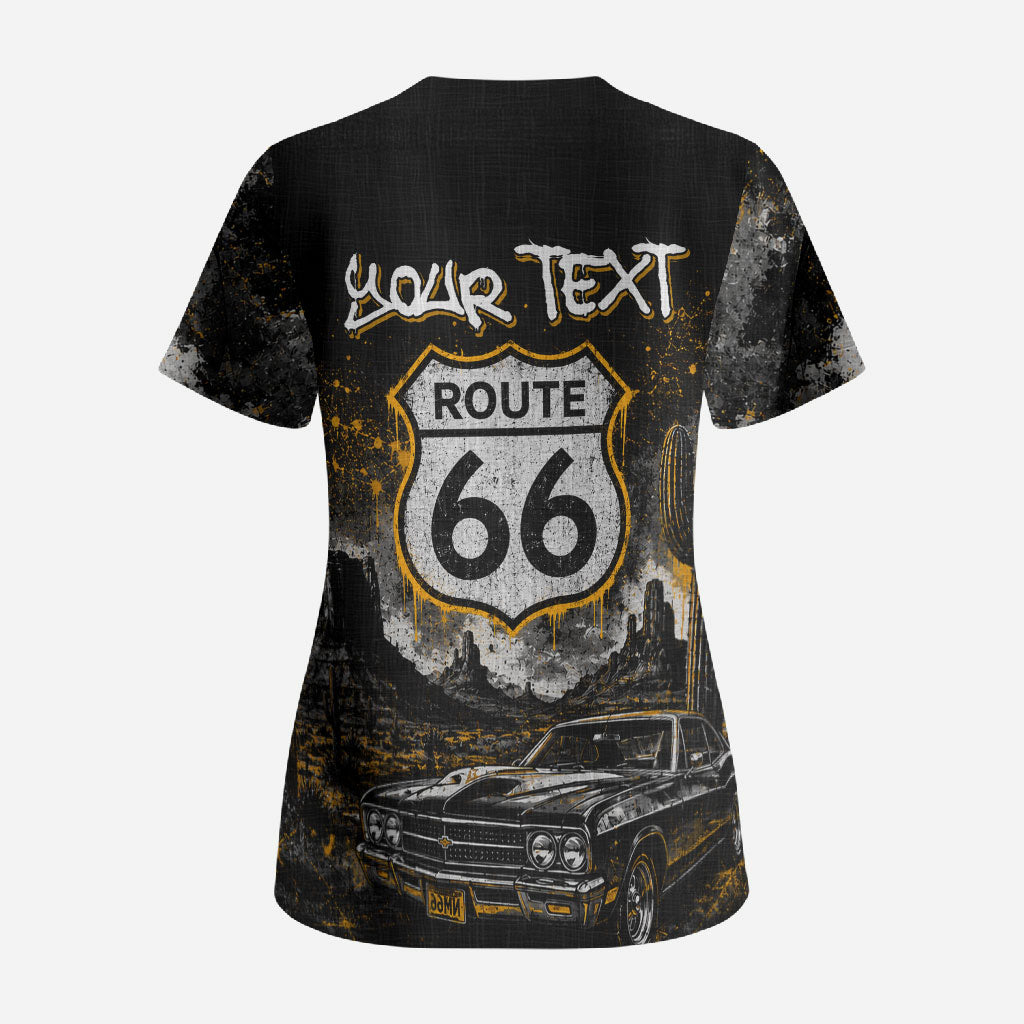 Personalized New Mexico Route 66 Classic Car Scrub Top Desert Cactus Grunge Paint Splatter Vintage Road Trip