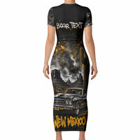 Personalized New Mexico Route 66 Classic Car Short Sleeve Bodycon Dress Desert Cactus Grunge Paint Splatter Vintage Road Trip