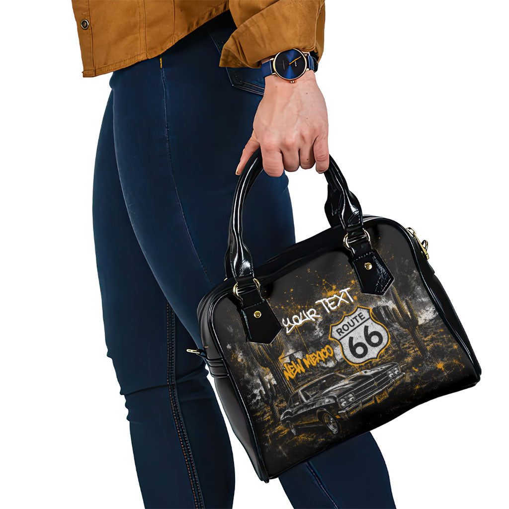 Personalized New Mexico Route 66 Classic Car Shoulder Handbag Desert Cactus Grunge Paint Splatter Vintage Road Trip