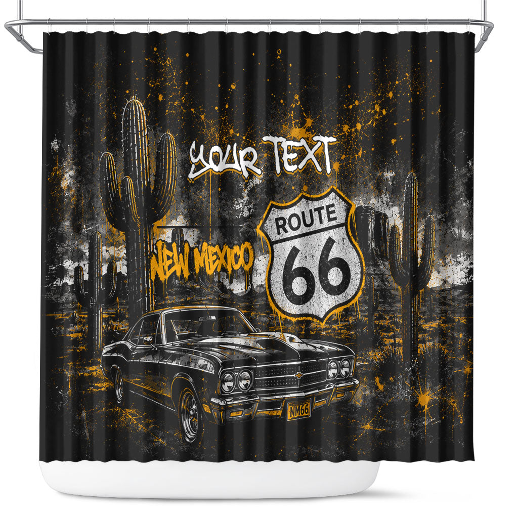 Personalized New Mexico Route 66 Classic Car Shower Curtain Desert Cactus Grunge Paint Splatter Vintage Road Trip