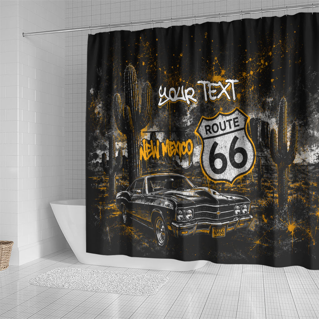 Personalized New Mexico Route 66 Classic Car Shower Curtain Desert Cactus Grunge Paint Splatter Vintage Road Trip
