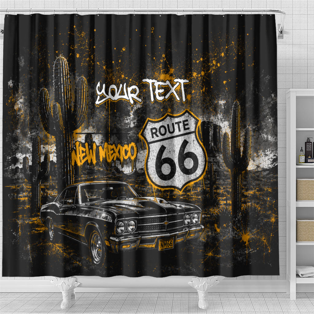 Personalized New Mexico Route 66 Classic Car Shower Curtain Desert Cactus Grunge Paint Splatter Vintage Road Trip