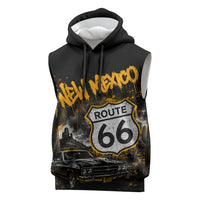 Personalized New Mexico Route 66 Classic Car Sleeveless Hoodie Desert Cactus Grunge Paint Splatter Vintage Road Trip