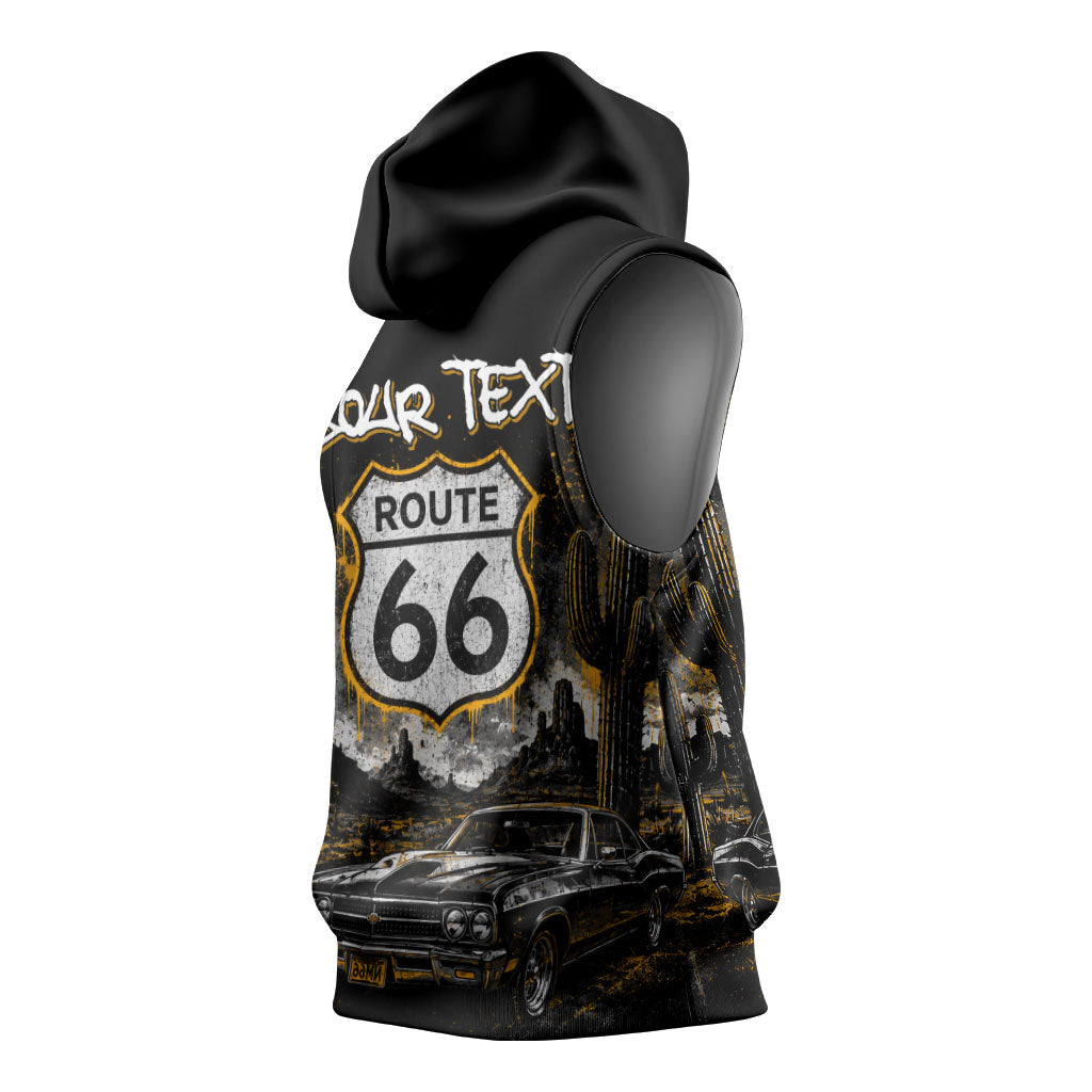 Personalized New Mexico Route 66 Classic Car Sleeveless Hoodie Desert Cactus Grunge Paint Splatter Vintage Road Trip