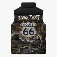 Personalized New Mexico Route 66 Classic Car Sleeveless Puffer Jacket Desert Cactus Grunge Paint Splatter Vintage Road Trip