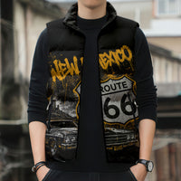Personalized New Mexico Route 66 Classic Car Sleeveless Puffer Jacket Desert Cactus Grunge Paint Splatter Vintage Road Trip