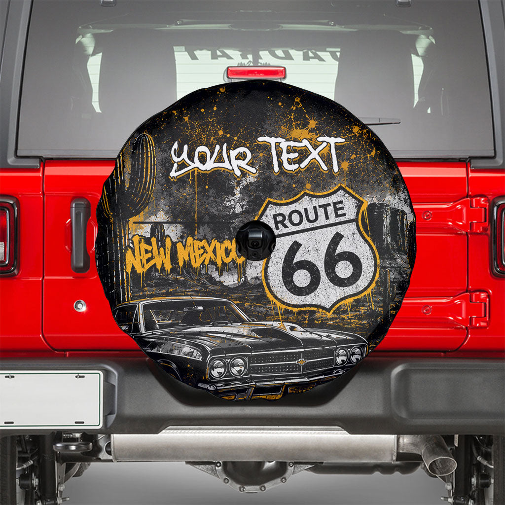 Personalized New Mexico Route 66 Classic Car Spare Tire Cover Desert Cactus Grunge Paint Splatter Vintage Road Trip