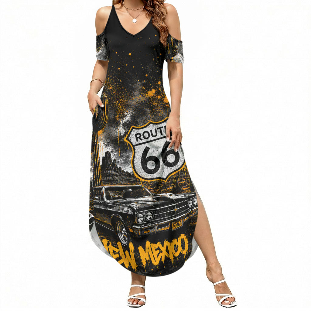 Personalized New Mexico Route 66 Classic Car Summer Maxi Dress Desert Cactus Grunge Paint Splatter Vintage Road Trip