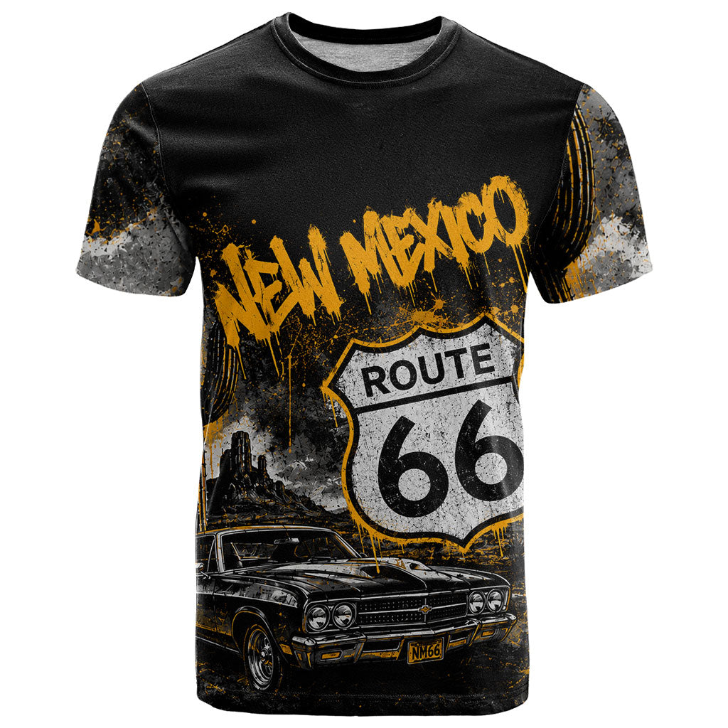Personalized New Mexico Route 66 Classic Car T Shirt Desert Cactus Grunge Paint Splatter Vintage Road Trip