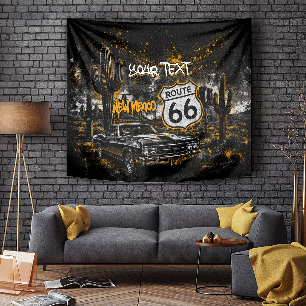 Personalized New Mexico Route 66 Classic Car Tapestry Desert Cactus Grunge Paint Splatter Vintage Road Trip