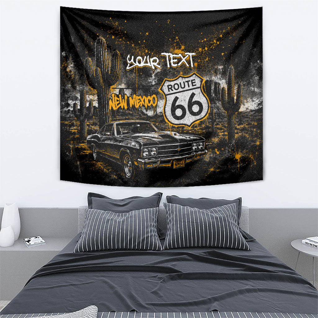 Personalized New Mexico Route 66 Classic Car Tapestry Desert Cactus Grunge Paint Splatter Vintage Road Trip