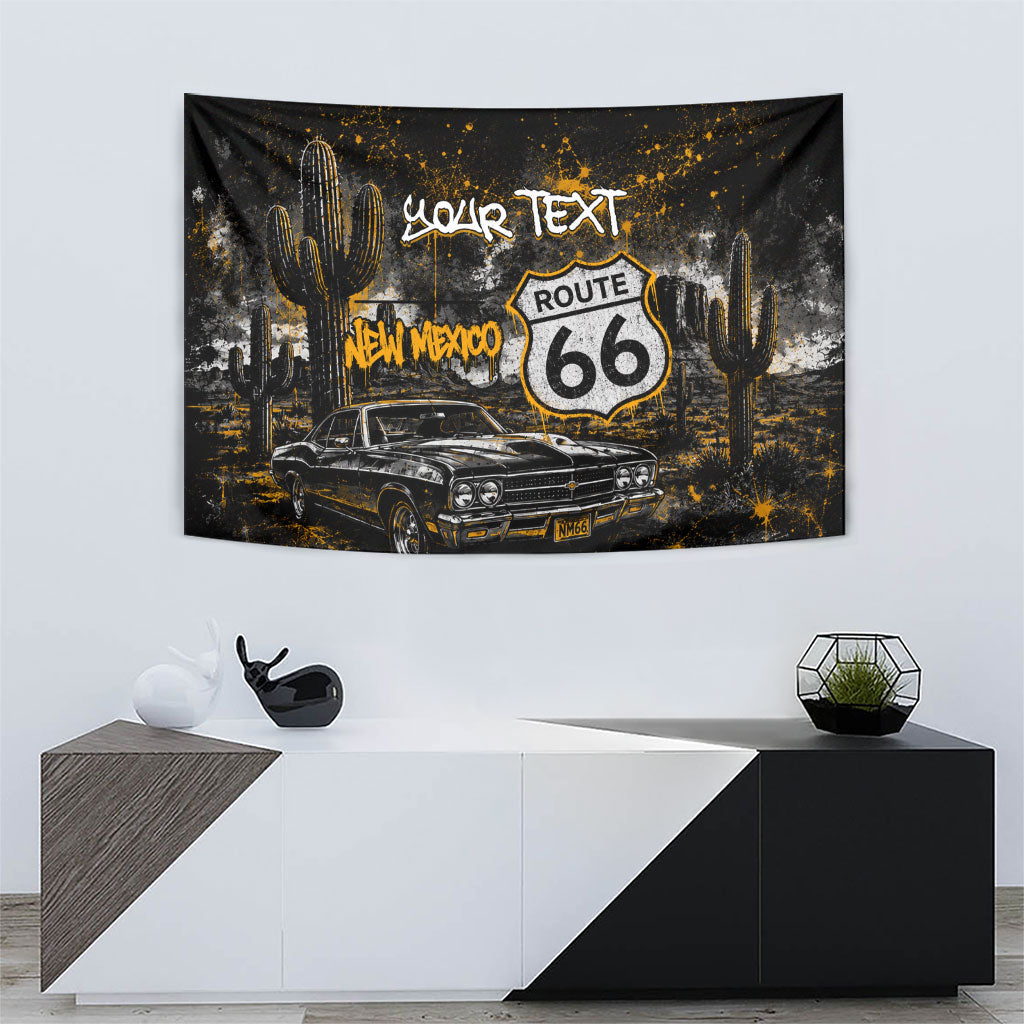 Personalized New Mexico Route 66 Classic Car Tapestry Desert Cactus Grunge Paint Splatter Vintage Road Trip