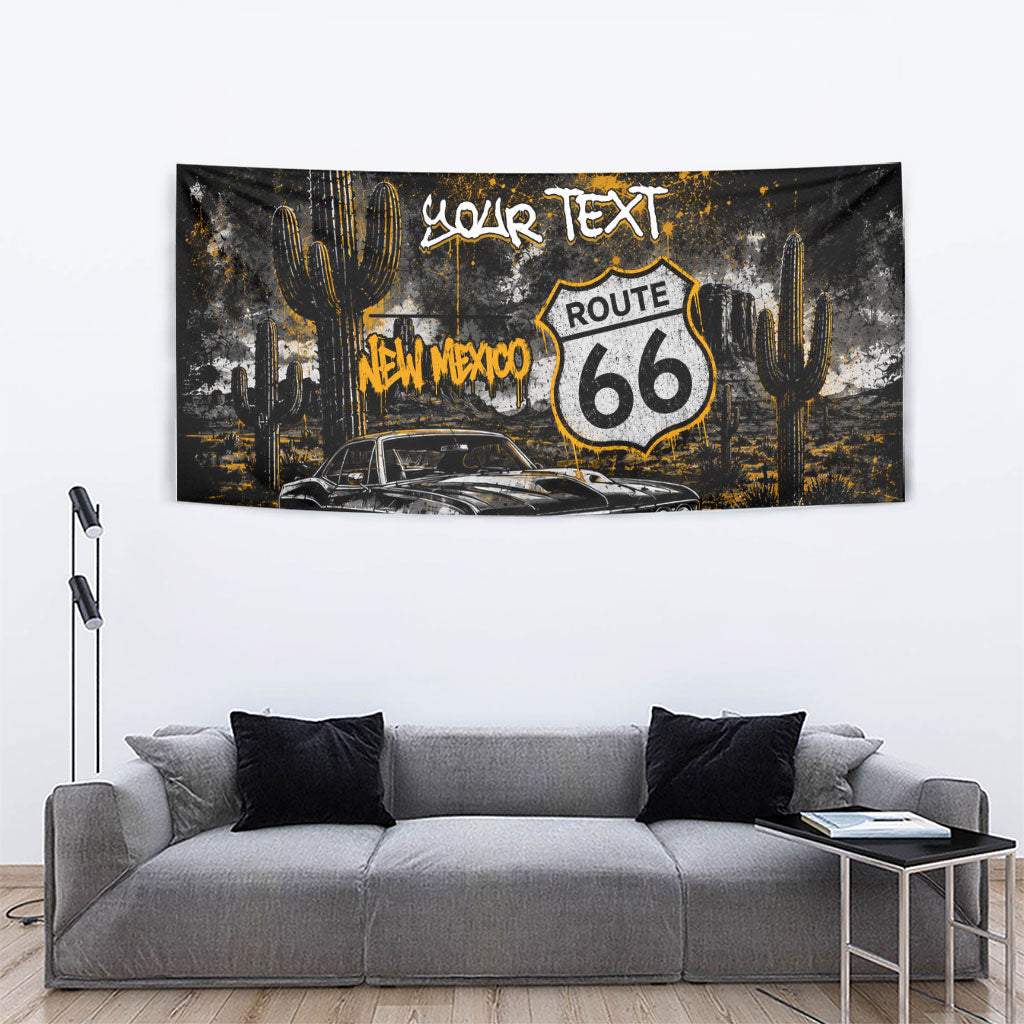 Personalized New Mexico Route 66 Classic Car Tapestry Desert Cactus Grunge Paint Splatter Vintage Road Trip