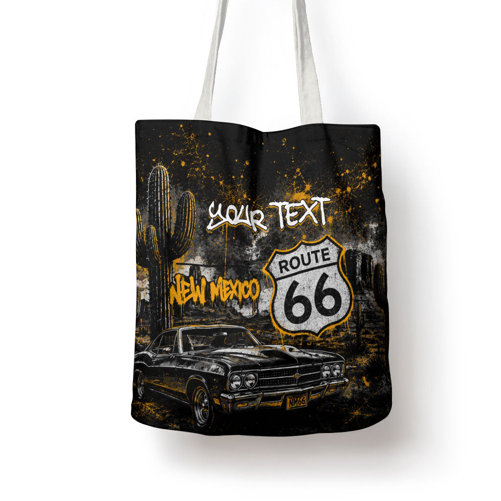 Personalized New Mexico Route 66 Classic Car Tote Bag Desert Cactus Grunge Paint Splatter Vintage Road Trip