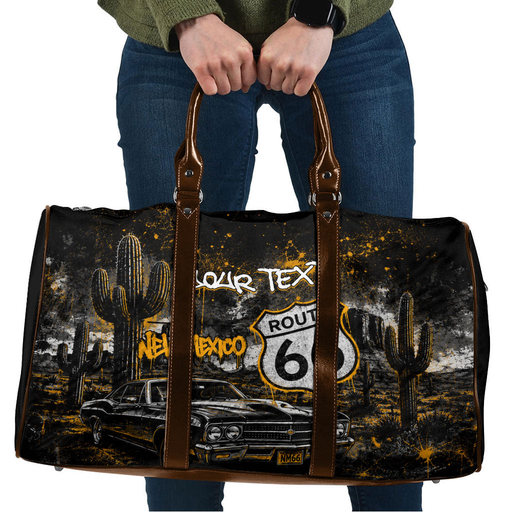 Personalized New Mexico Route 66 Classic Car Travel Bag Desert Cactus Grunge Paint Splatter Vintage Road Trip