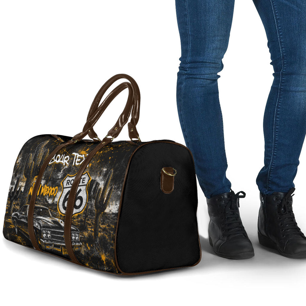 Personalized New Mexico Route 66 Classic Car Travel Bag Desert Cactus Grunge Paint Splatter Vintage Road Trip