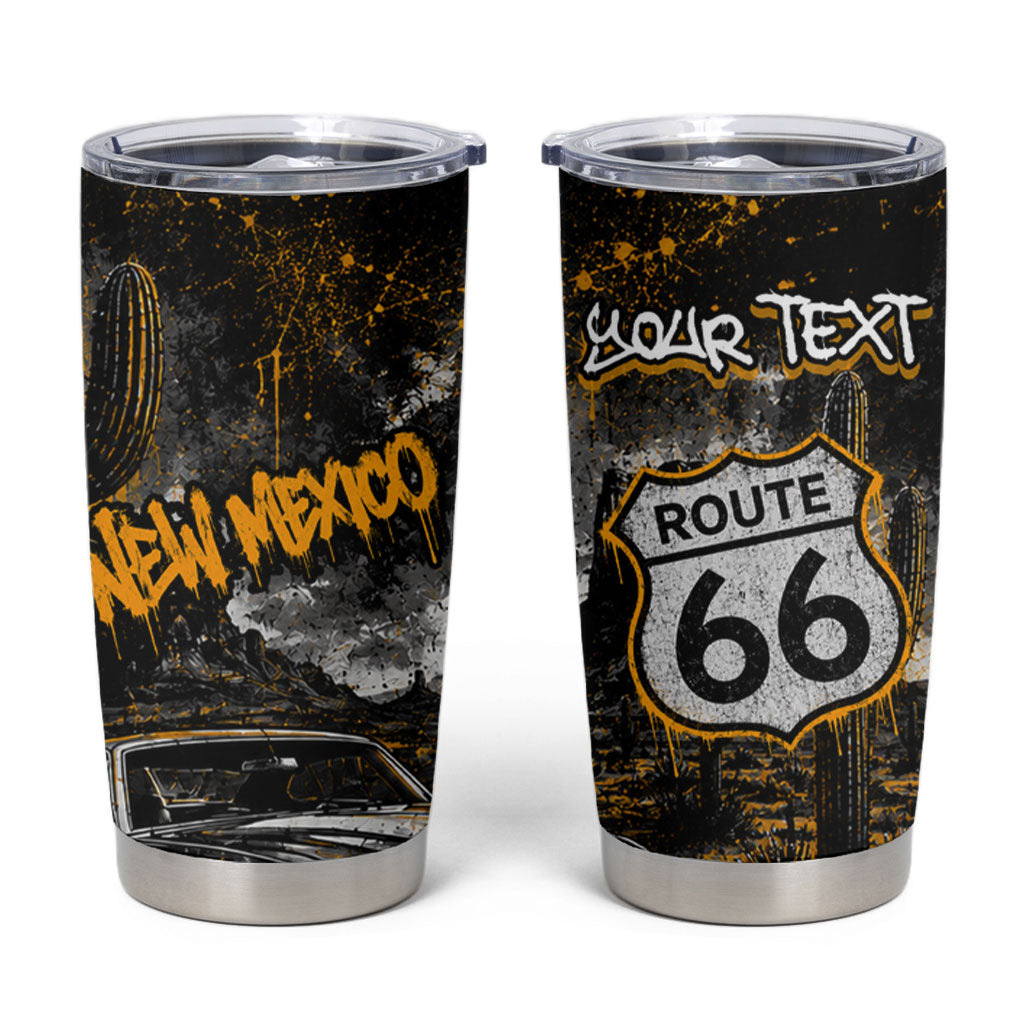 Personalized New Mexico Route 66 Classic Car Tumbler Cup Desert Cactus Grunge Paint Splatter Vintage Road Trip