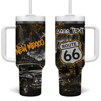 Personalized New Mexico Route 66 Classic Car Tumbler With Handle Desert Cactus Grunge Paint Splatter Vintage Road Trip