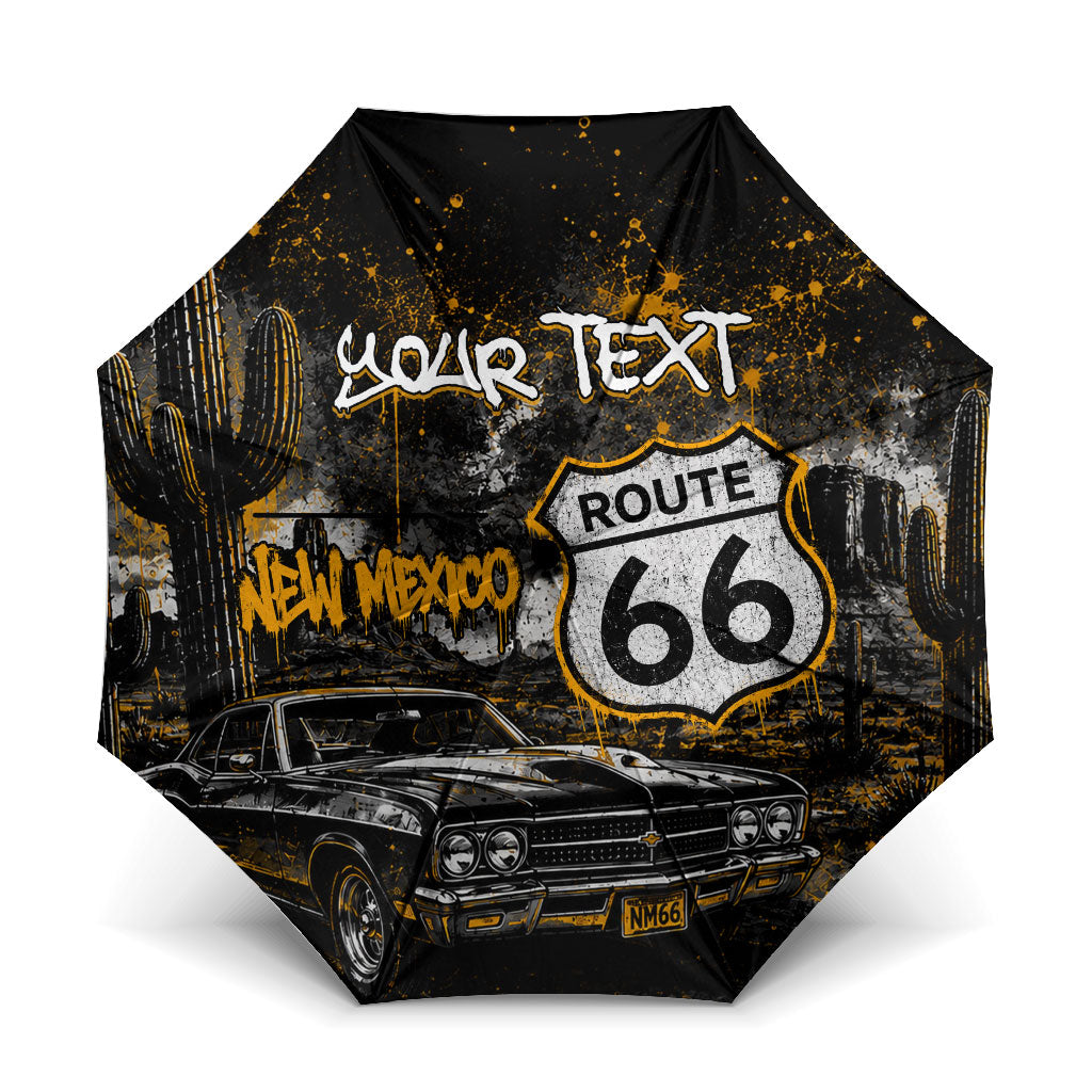 Personalized New Mexico Route 66 Classic Car Umbrella Desert Cactus Grunge Paint Splatter Vintage Road Trip