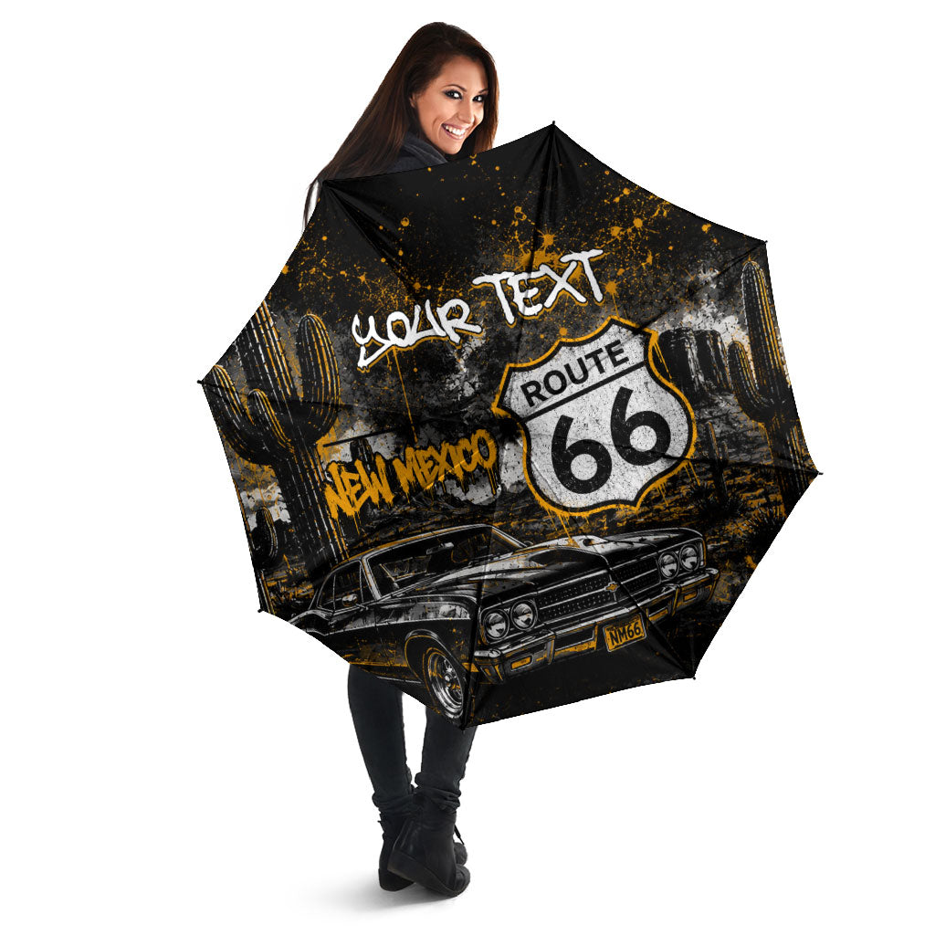 Personalized New Mexico Route 66 Classic Car Umbrella Desert Cactus Grunge Paint Splatter Vintage Road Trip