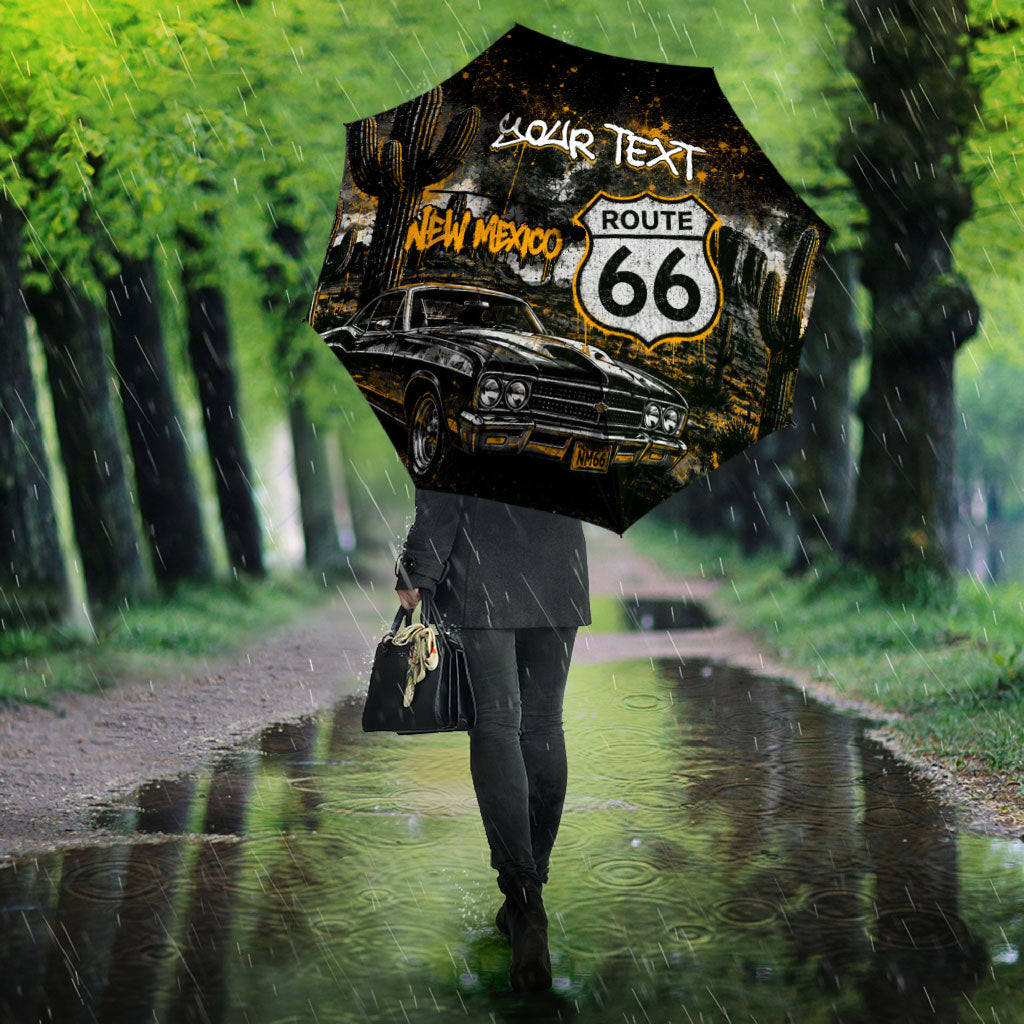 Personalized New Mexico Route 66 Classic Car Umbrella Desert Cactus Grunge Paint Splatter Vintage Road Trip