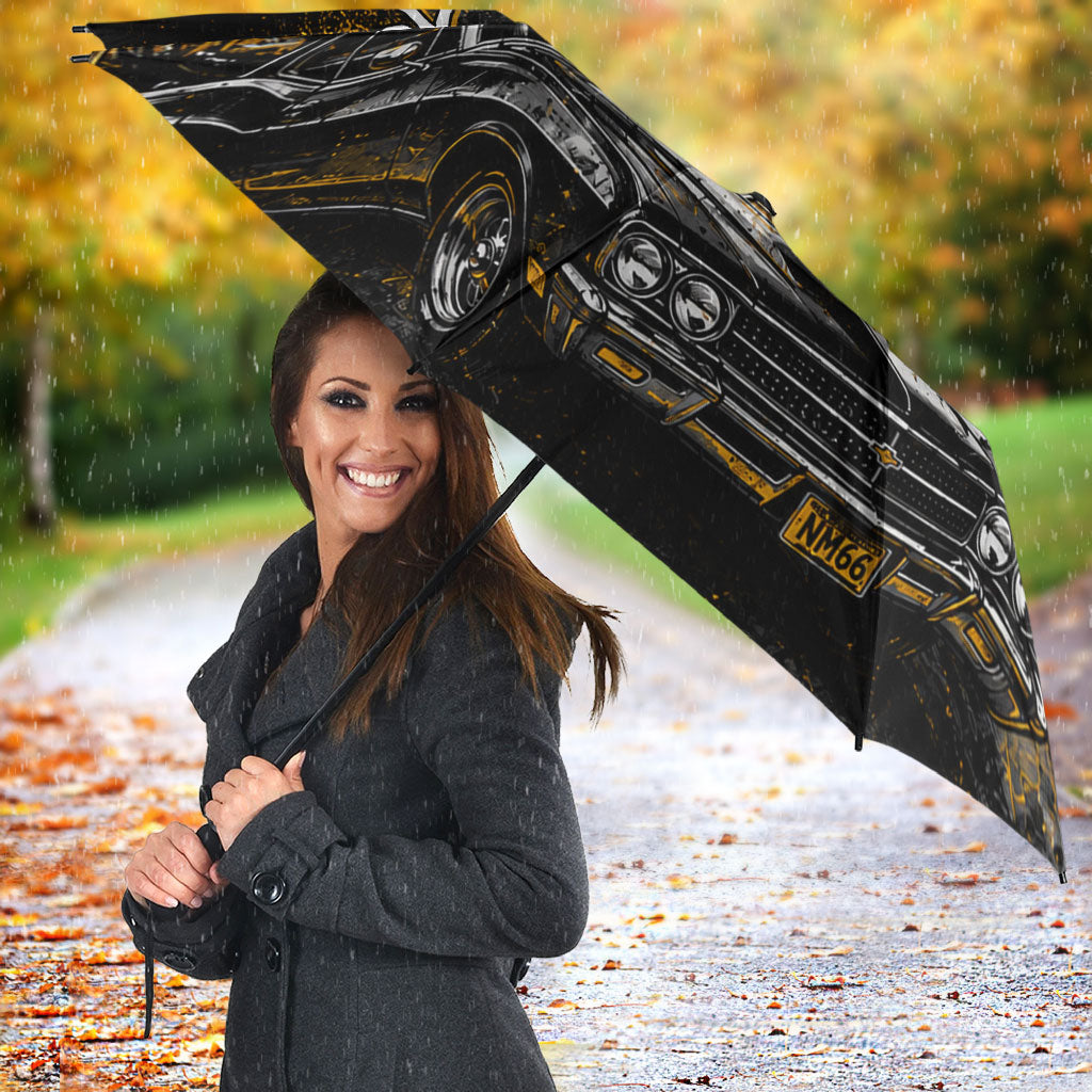 Personalized New Mexico Route 66 Classic Car Umbrella Desert Cactus Grunge Paint Splatter Vintage Road Trip
