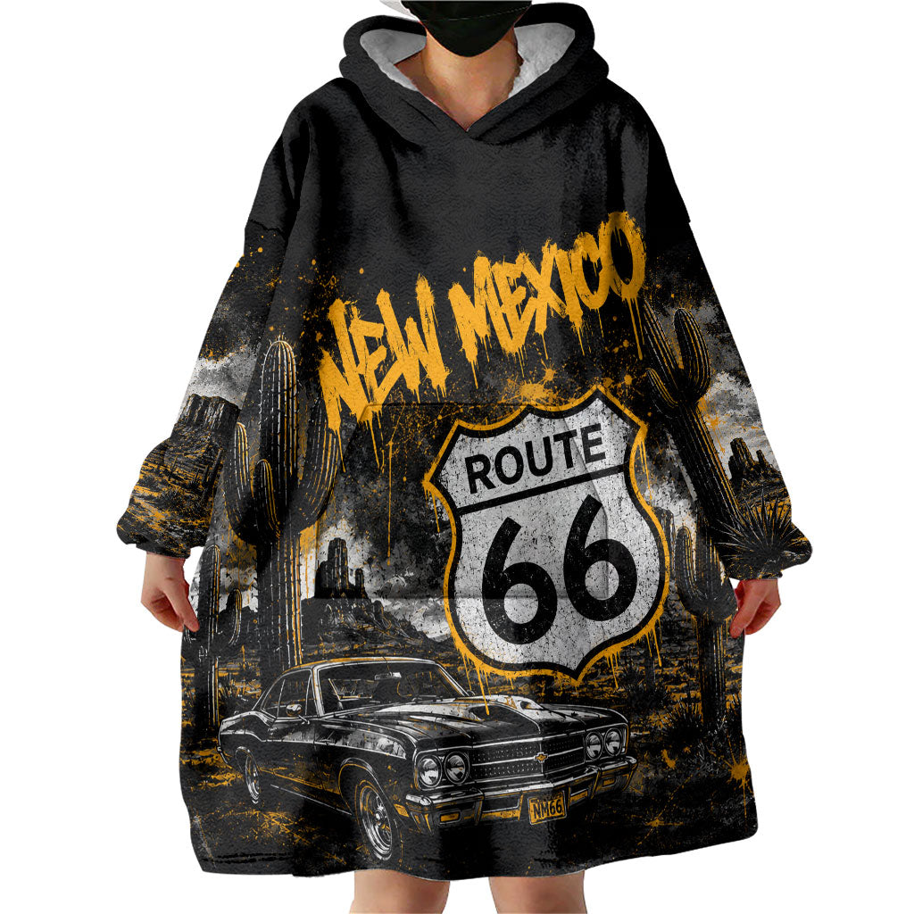 Personalized New Mexico Route 66 Classic Car Wearable Blanket Hoodie Desert Cactus Grunge Paint Splatter Vintage Road Trip