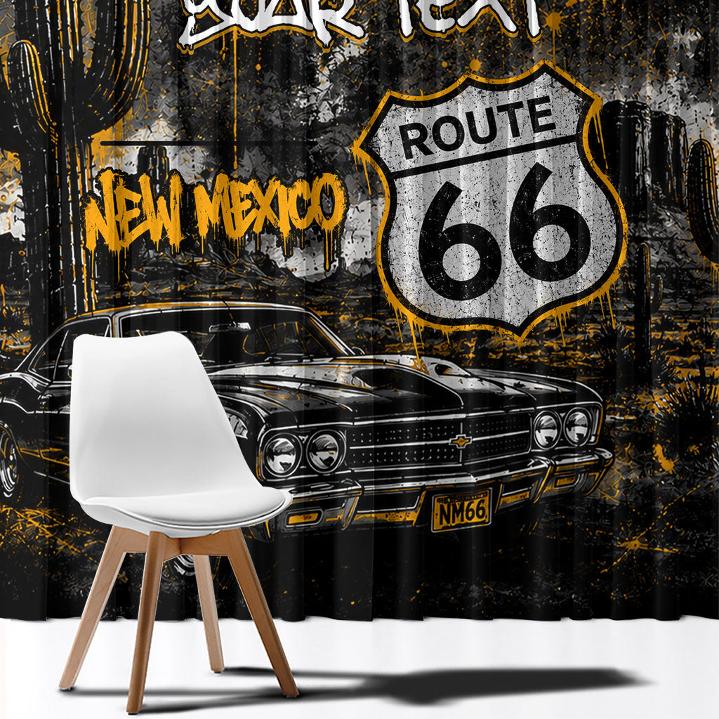 Personalized New Mexico Route 66 Classic Car Window Curtain Desert Cactus Grunge Paint Splatter Vintage Road Trip
