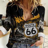 Personalized New Mexico Route 66 Classic Car Women Casual Shirt Desert Cactus Grunge Paint Splatter Vintage Road Trip