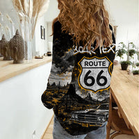 Personalized New Mexico Route 66 Classic Car Women Casual Shirt Desert Cactus Grunge Paint Splatter Vintage Road Trip