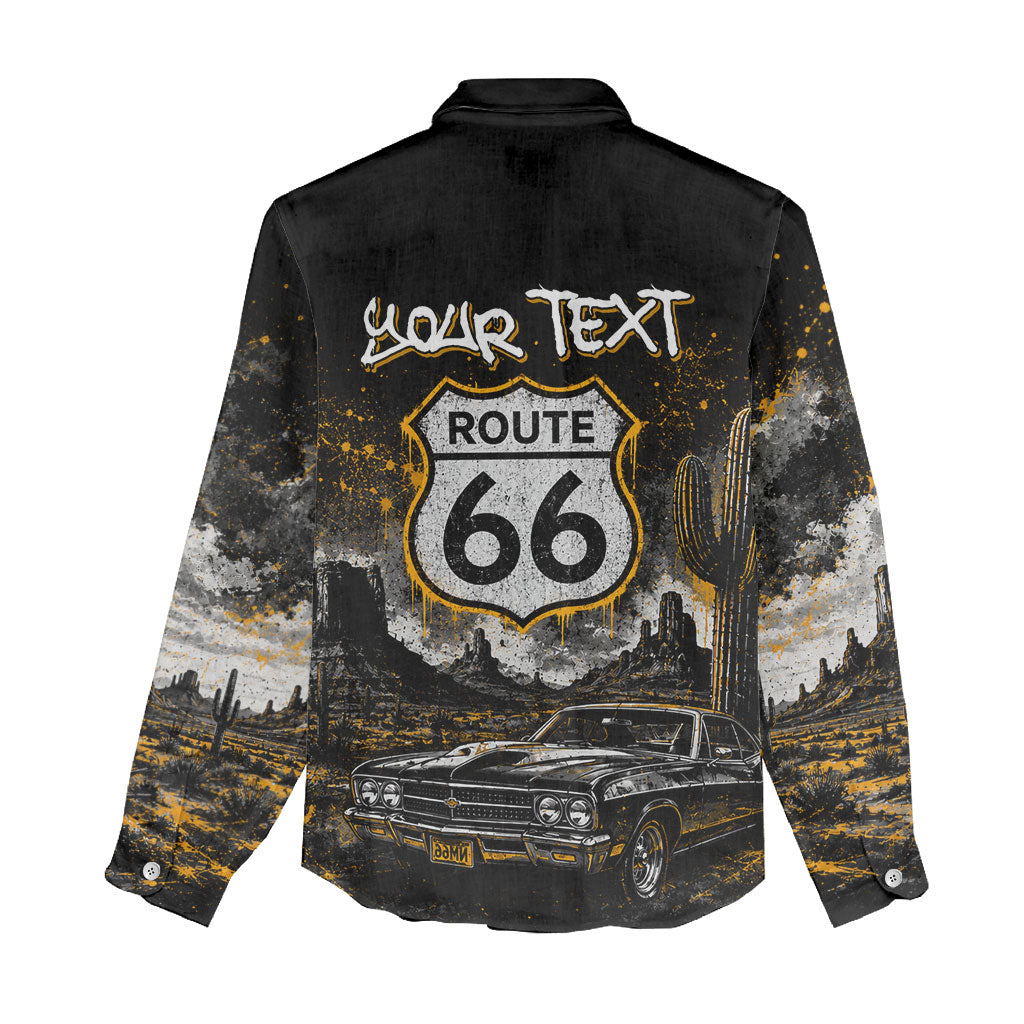 Personalized New Mexico Route 66 Classic Car Women Casual Shirt Desert Cactus Grunge Paint Splatter Vintage Road Trip