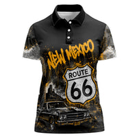 Personalized New Mexico Route 66 Classic Car Women Polo Shirt Desert Cactus Grunge Paint Splatter Vintage Road Trip